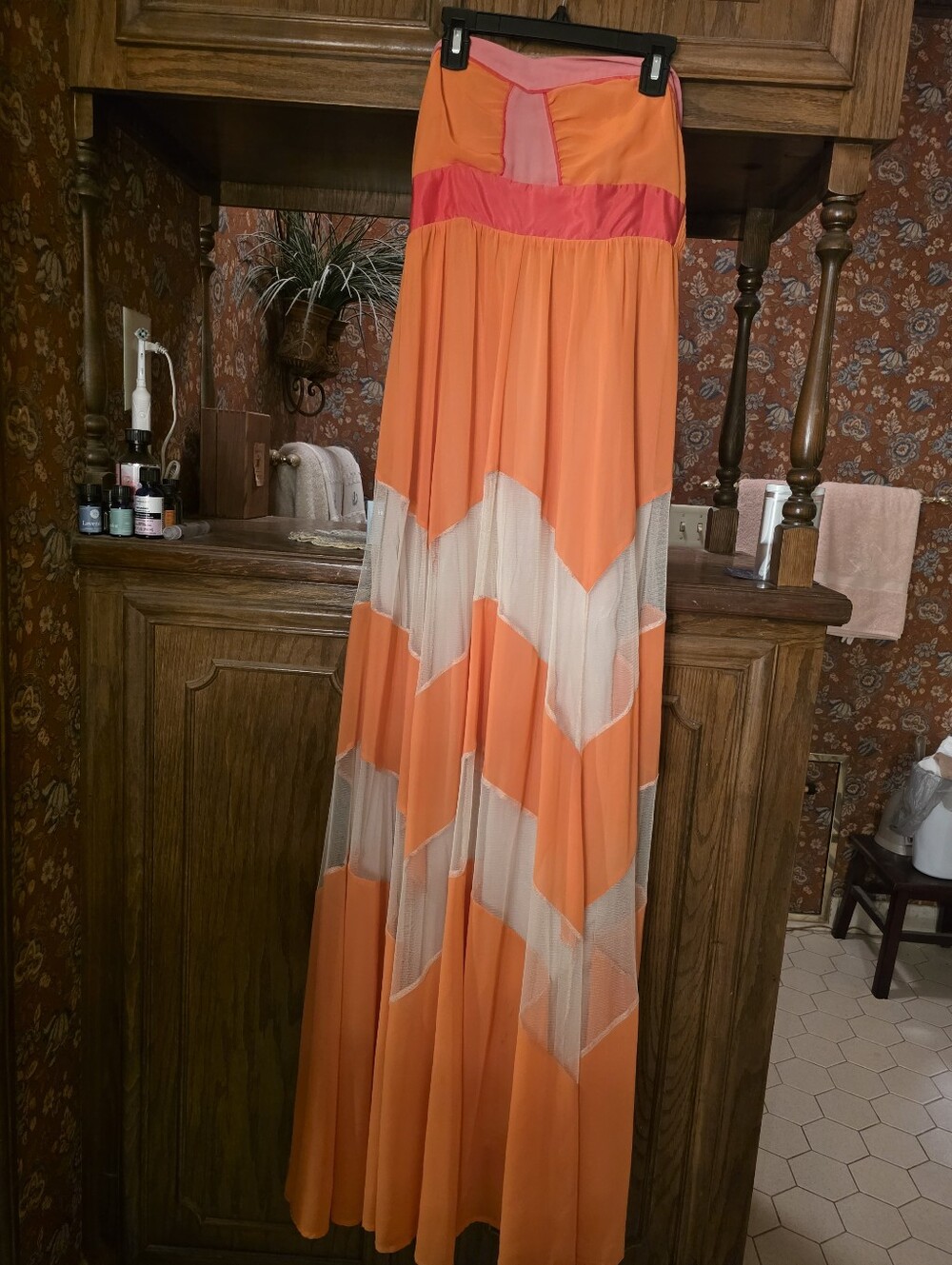 Champaige And Strawberry Womans Vibrant Orange Chevron Maxi Dress